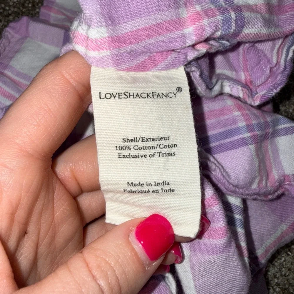 LoveShackFancy‎ Plaid Dress Kids 2-3Y Purple Excellent Flutter Sleeve Cotton